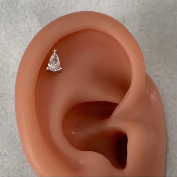 Modest Lu Jewelry - COPY - Sterling Silver Crystal Tear Drop Cartilage Earring